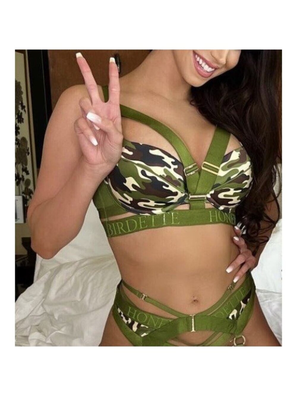RARE🔥 Honey Birdette ELVIS💚 Green Camo Camouflage Bra 36DD